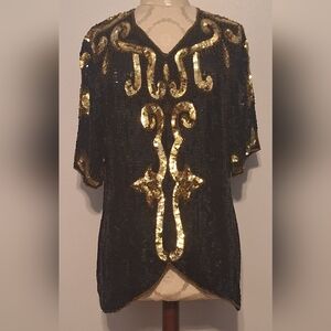 Elegant Black and Gold Women's Sequin Top